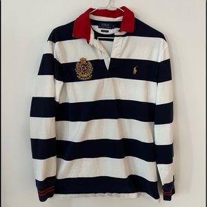 Ralph Lauren long sleeve rugby polo. White & navy. Size small. SHARP!
